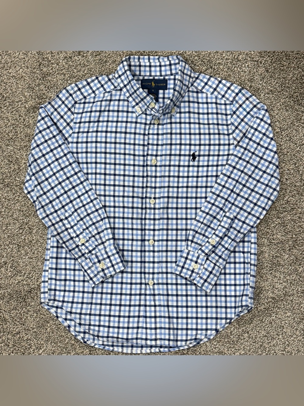Ralph Lauren Shirt Boys 6 Blue Plaid Long Sleeve Button Down Preppy Cotton⁠